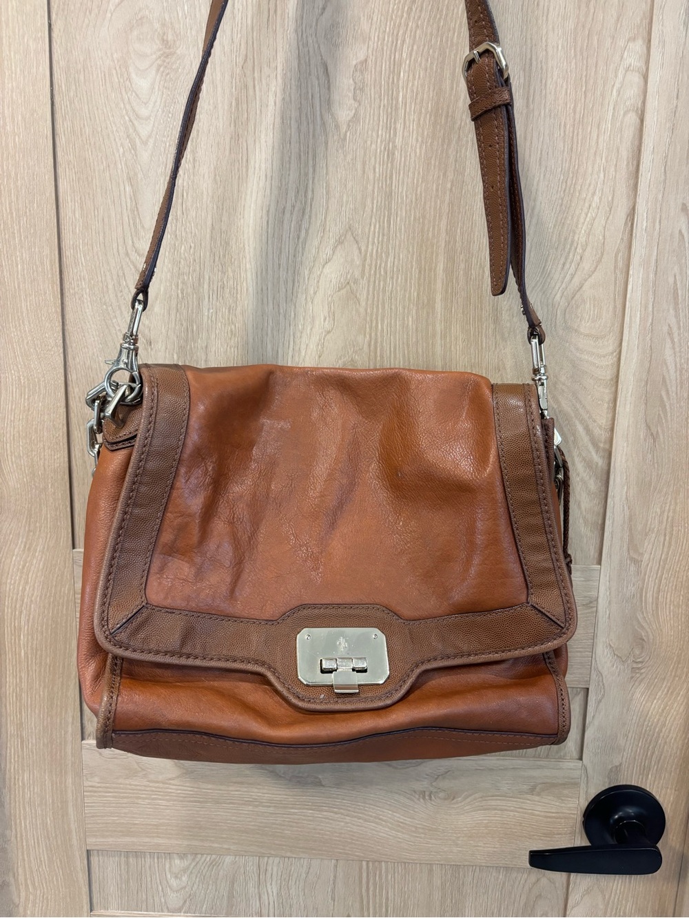 Cole Haan Leather Messenger Bag Crossbody Convertible Shoulder Purse Brown